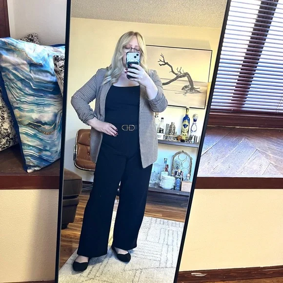 Coldwater Creek wide leg Black Trousers pants sz L petite pull on knit stretch - Picture 4 of 9